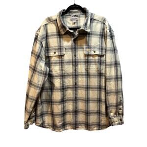 Carhartt men’s 2xl heavyweight button down  flannel tan and gray chest pocket